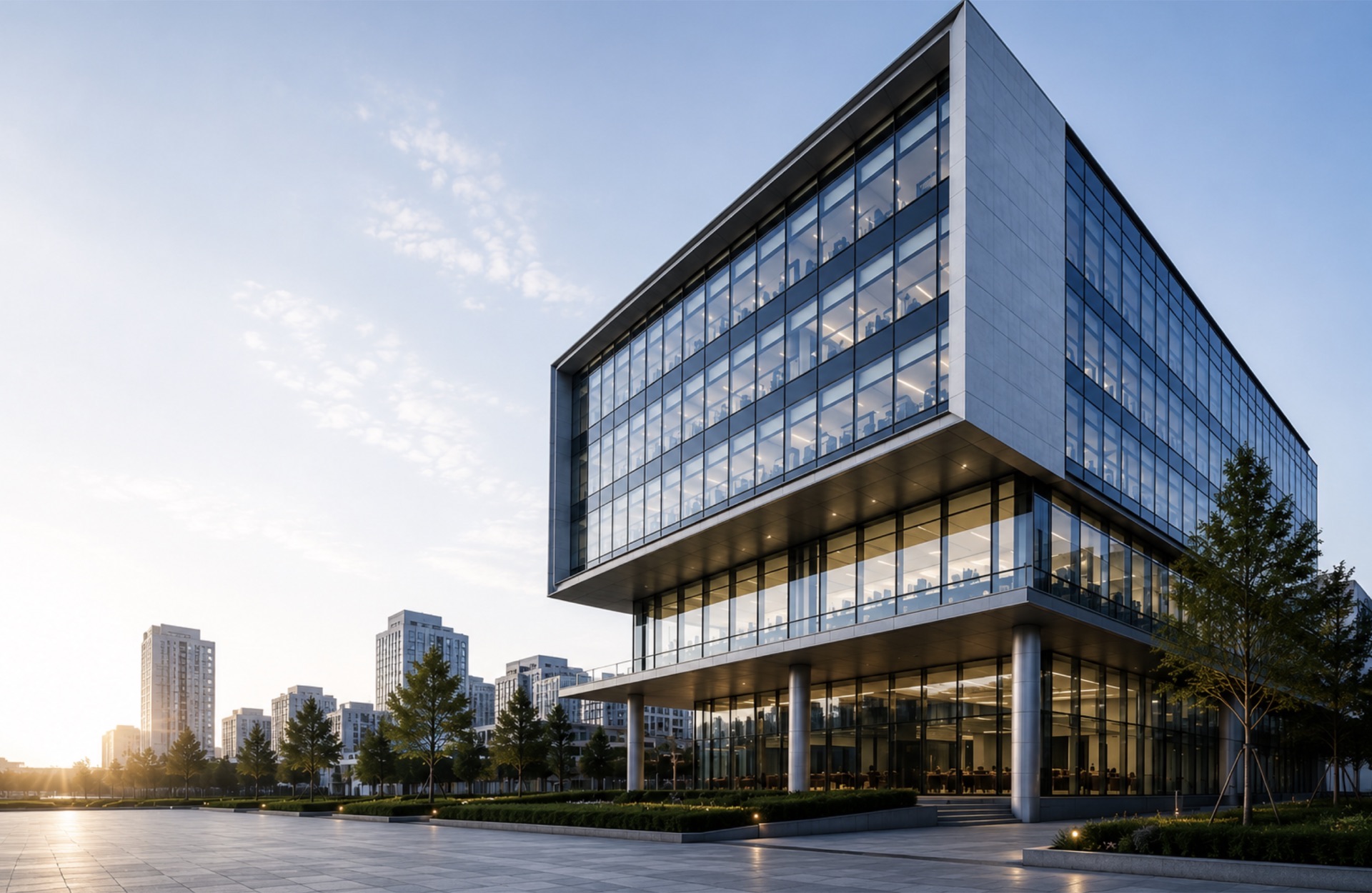 Modern glass office building, BIM-designed